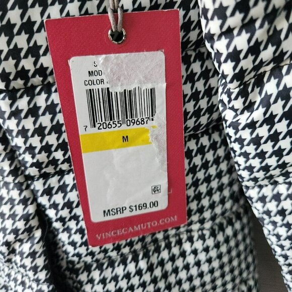 Vince Camuto Puffer Jacket Women Medium Zip Up Houndstooth Print Black White NWT - Picture 5 of 16